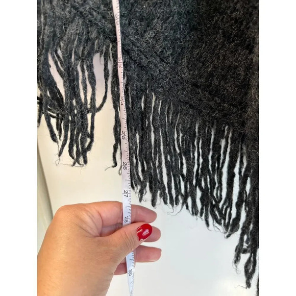 MIXIT Womens Dark Gray Pancho Hooded Wool Blended  Fringe Hem - Picture 8 of 10